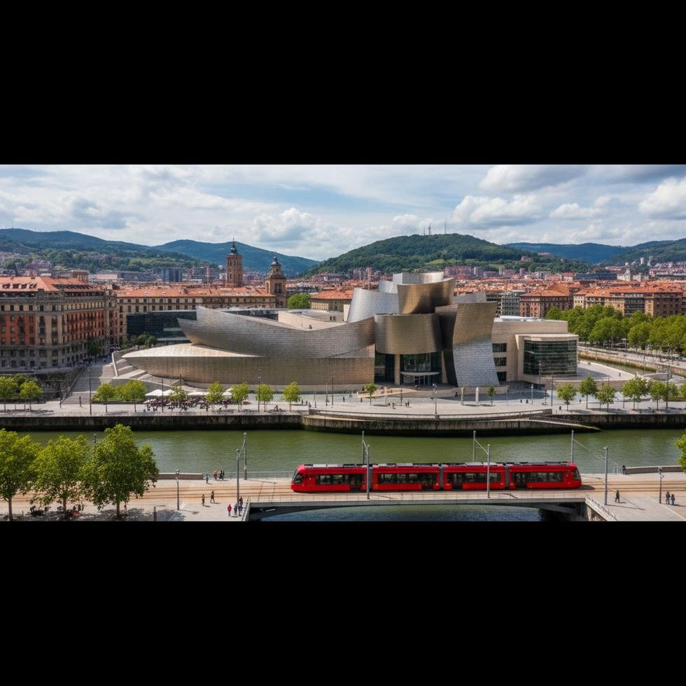 Bilbao şehrinin modern mimarisi ve nehir manzarası