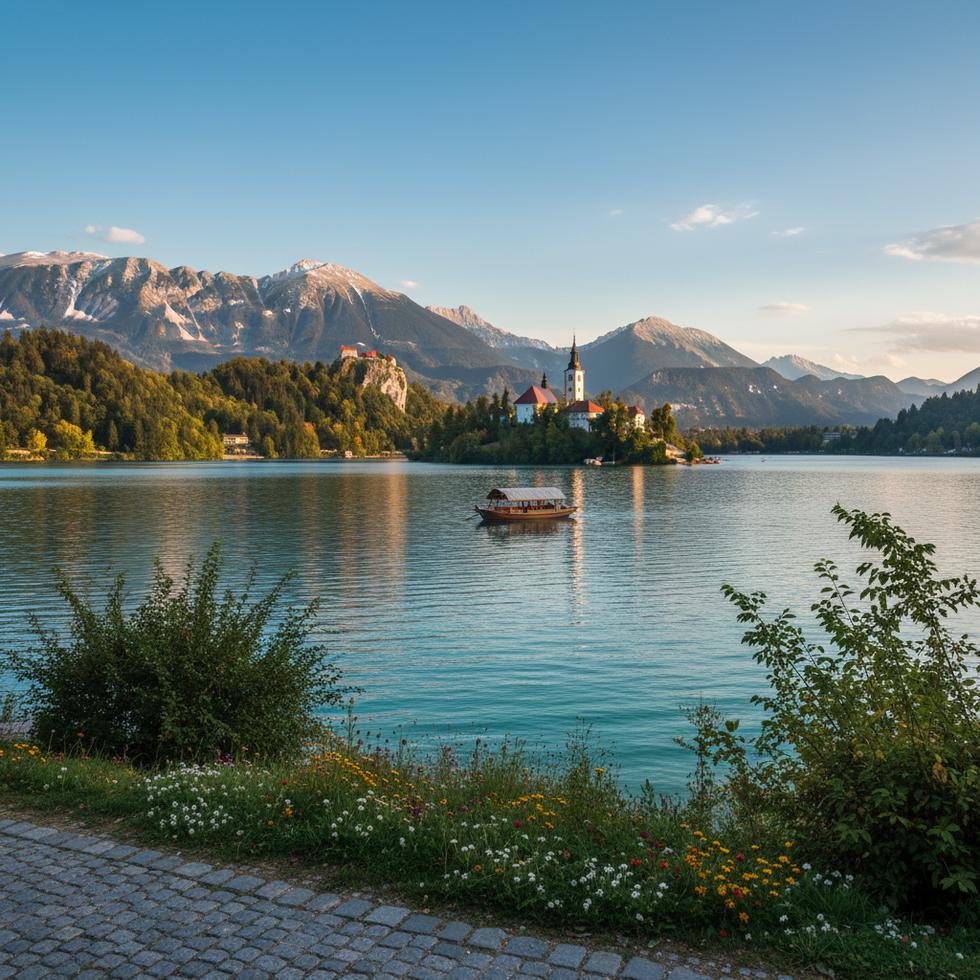 Bled gölü ve ada kilisesi manzarası