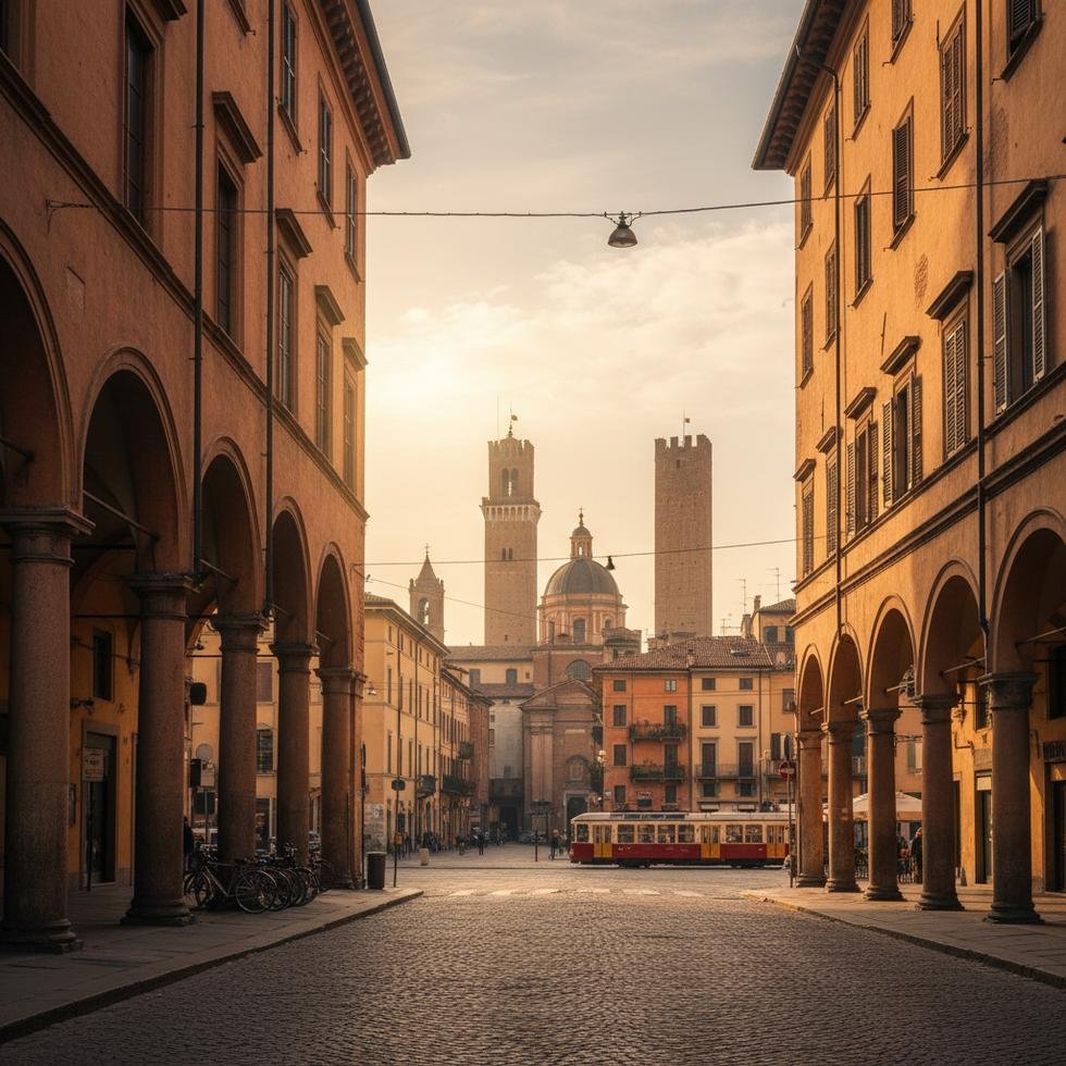 Bologna şehrinin tarihi ve kültürel dokusunu yansıtan bir manzara