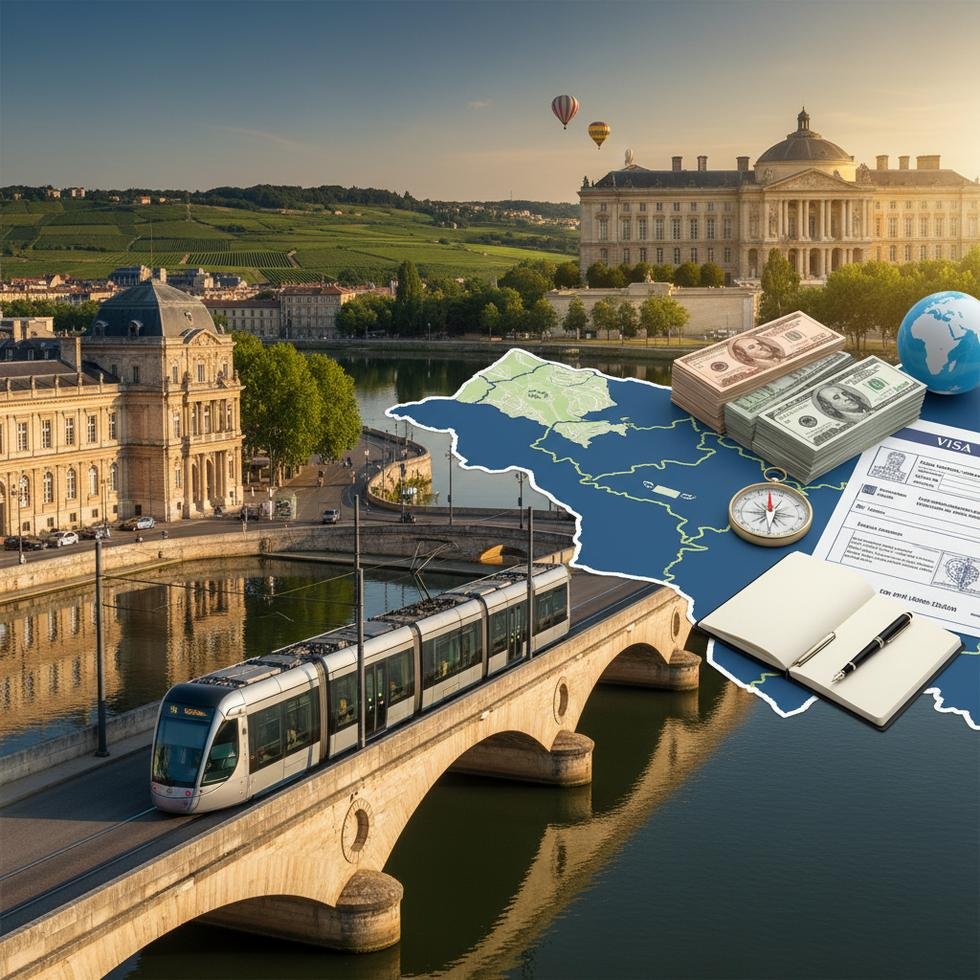 Bordeaux şehir merkezinde tarihi meydan ve nehir kıyısı manzarası