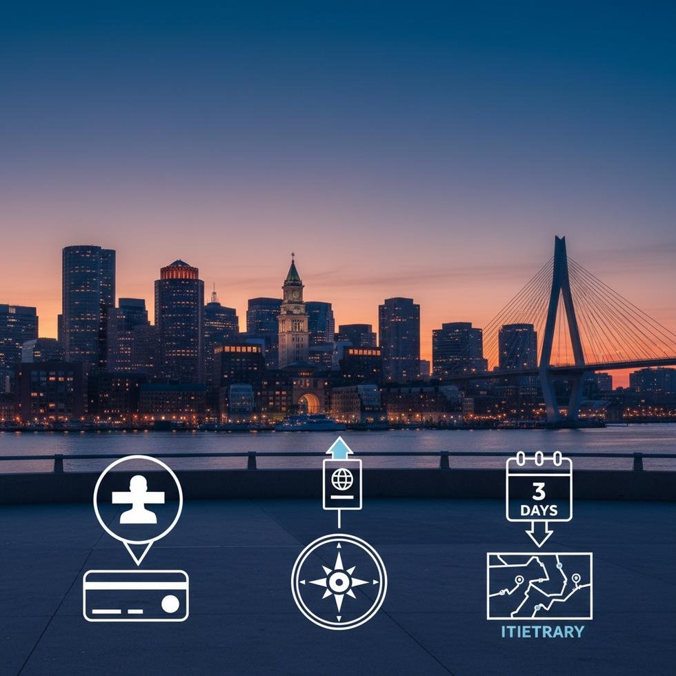 Boston şehir rehberi kapağı, şehir manzarası ve metro