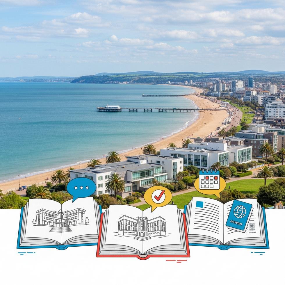 Bournemouth sahilinde dil öğrencileri konuşma etkinliğinde