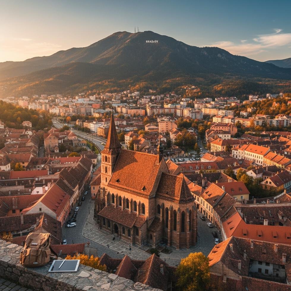 Brașov şehrinden panoramik görünüm ve tarihi yapılar