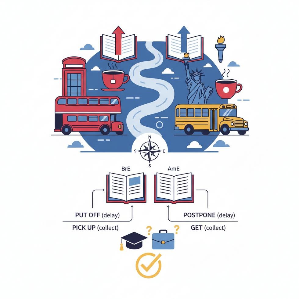 BrE ve AmE phrasal verbs farkları rehber görseli