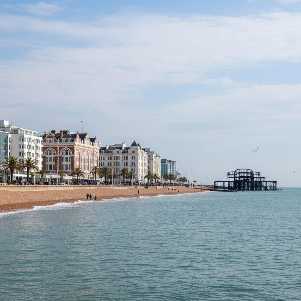 Brighton sahilinde yer alan bir dil okulunun deniz manzaralı sınıfı