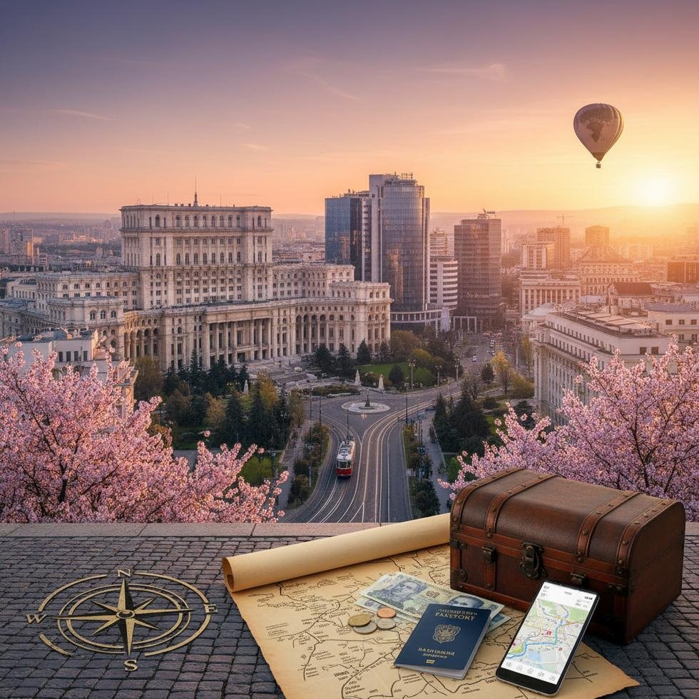 Bükreş sokaklarından tarihi ve modern yapılar görünümü