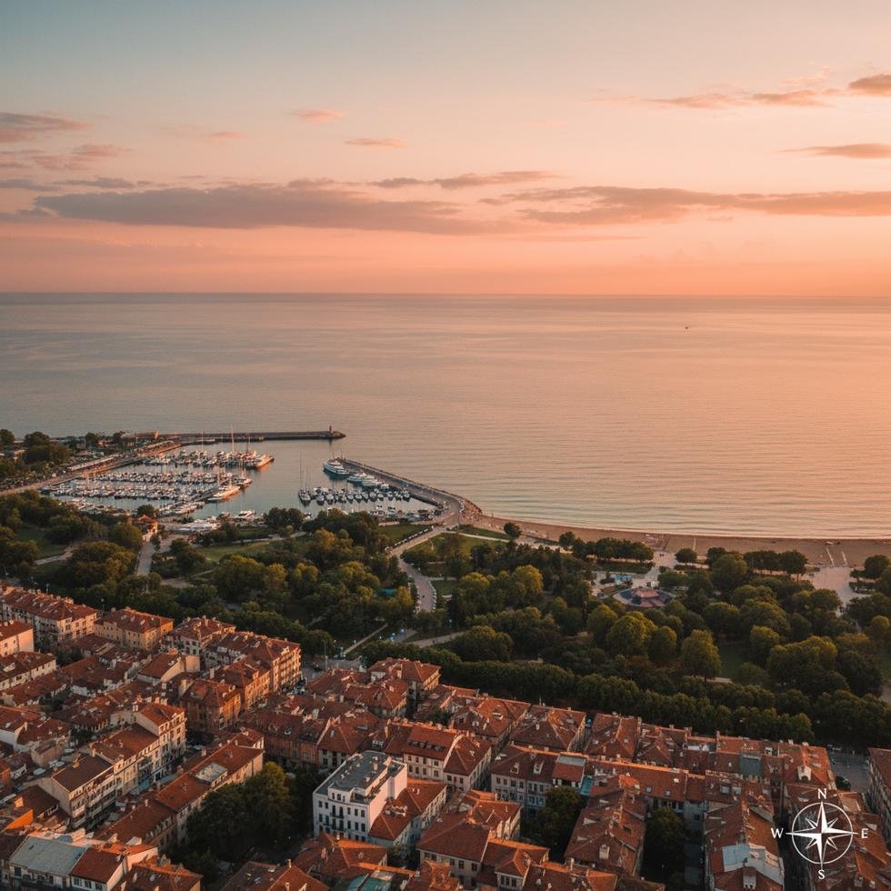 Burgaz şehir merkezi ve deniz kıyısı görüntüsü