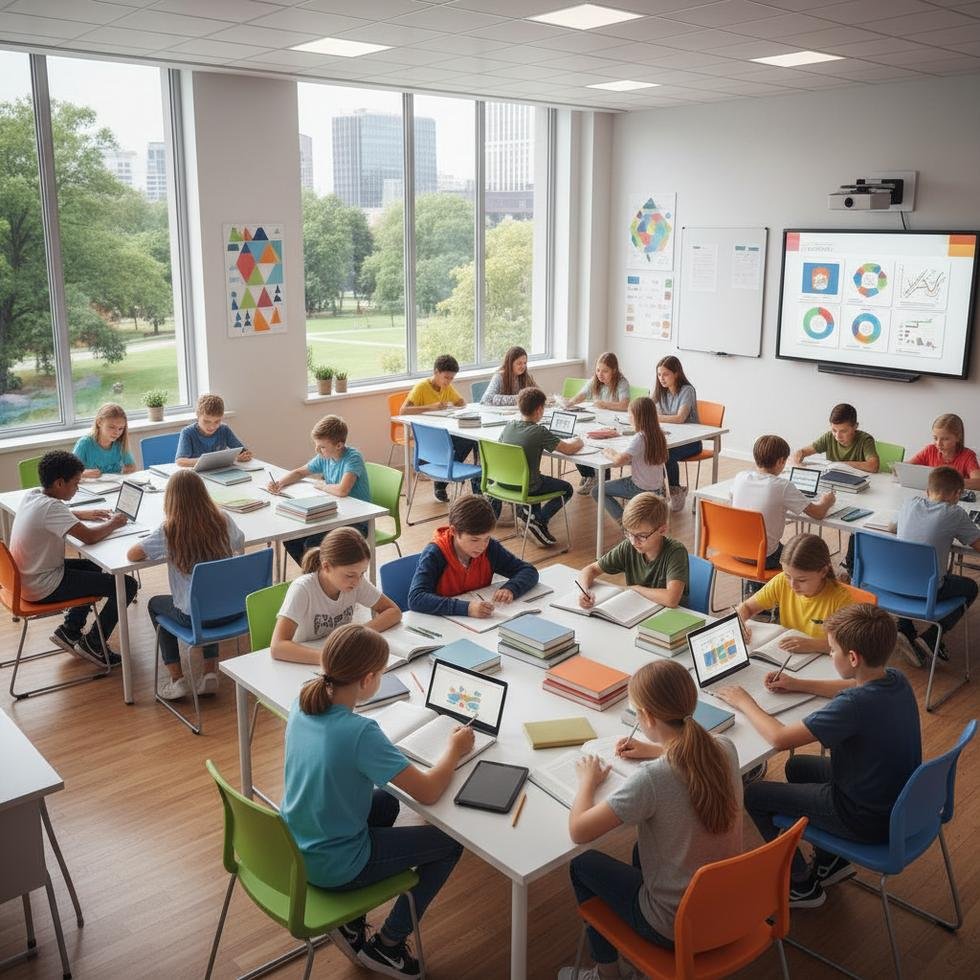 A group of diverse students preparing for a scholarship exam in a classroom
