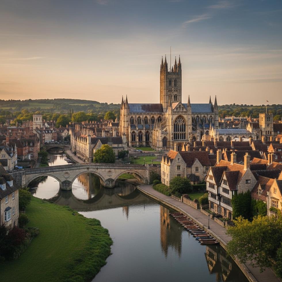 Canterbury Katedrali ve şehir merkezi manzarası
