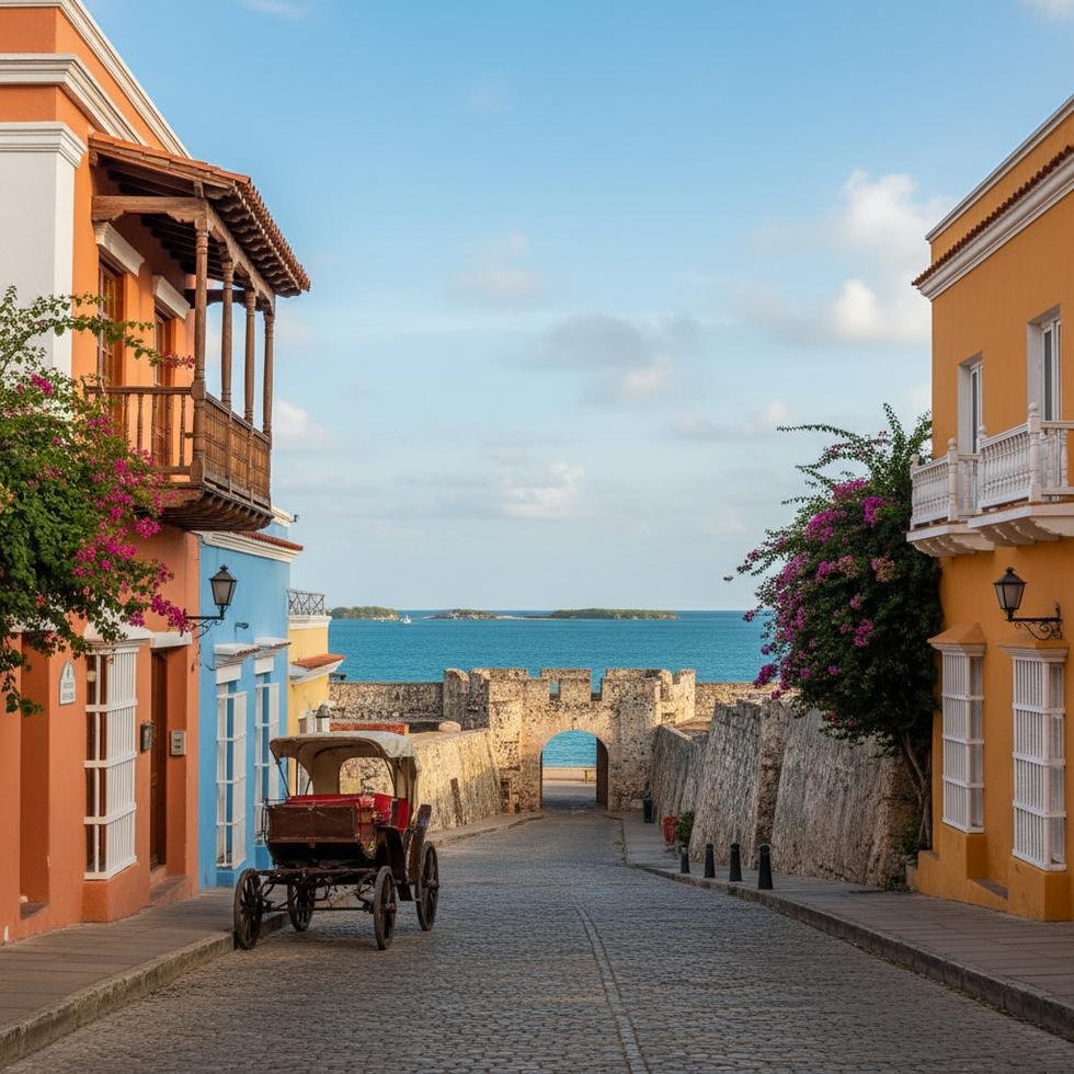 Cartagena şehrinden renkli sokaklar ve tarihi yapılar