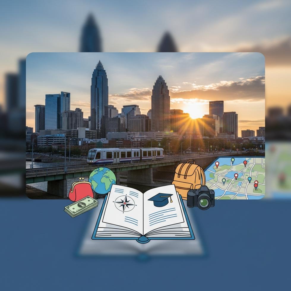 Charlotte şehir merkezinde tramvay geçen bir cadde ve modern binalar