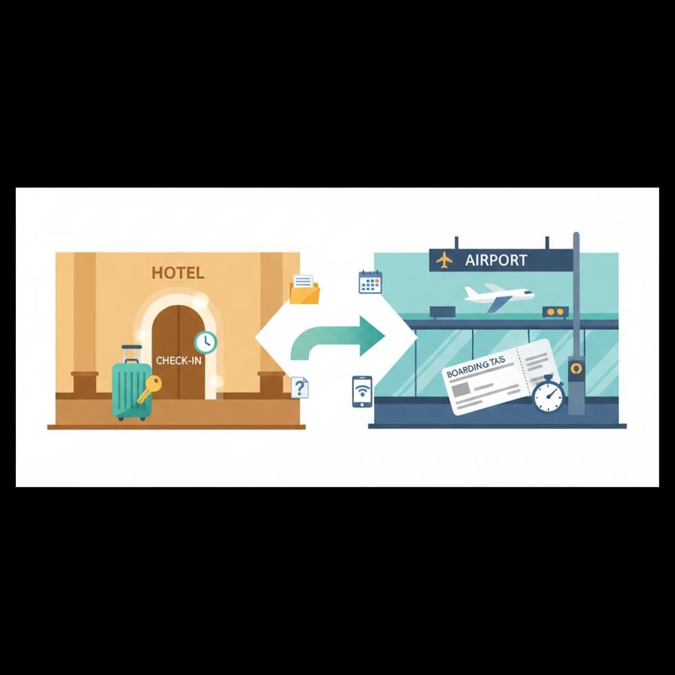 Otel ve havalimanında check-in işlemi yapan yolcu