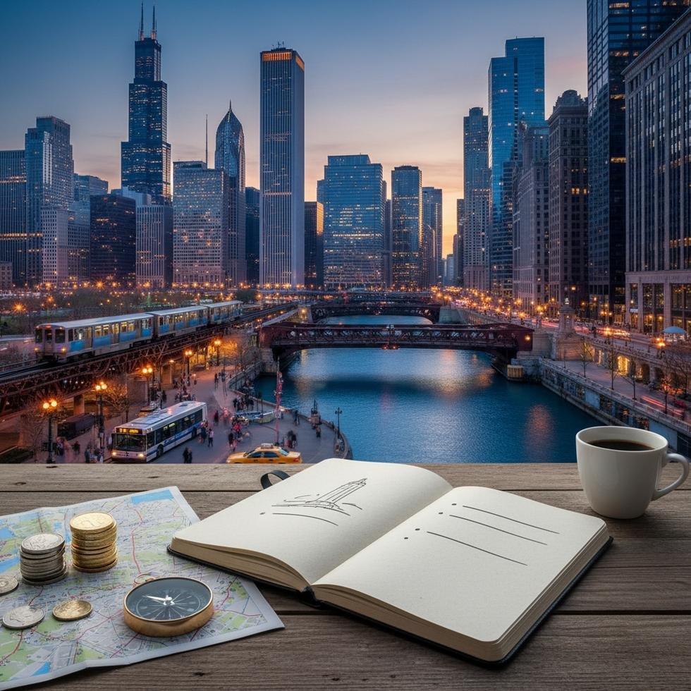 Chicago şehir merkezi gökdelenleri ve Michigan Gölü manzarası