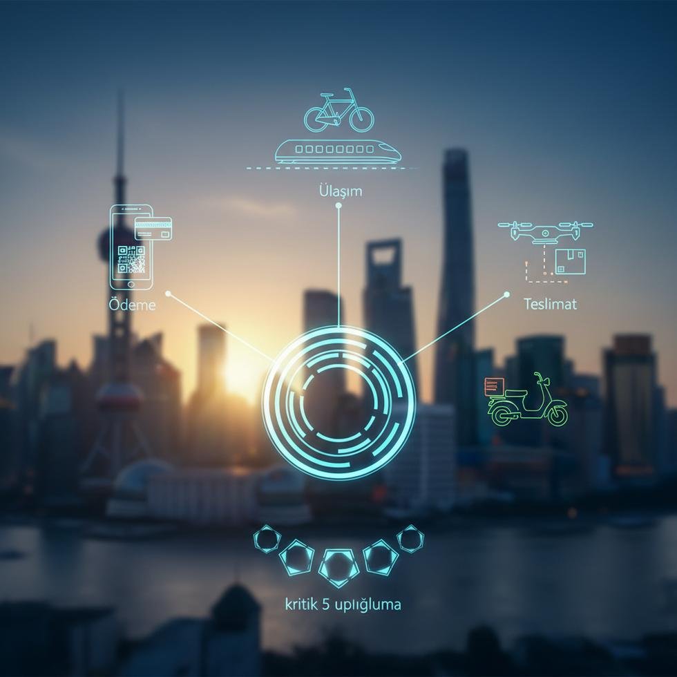 Çin'de mobil ödeme ve ulaşım uygulamaları gösterimi