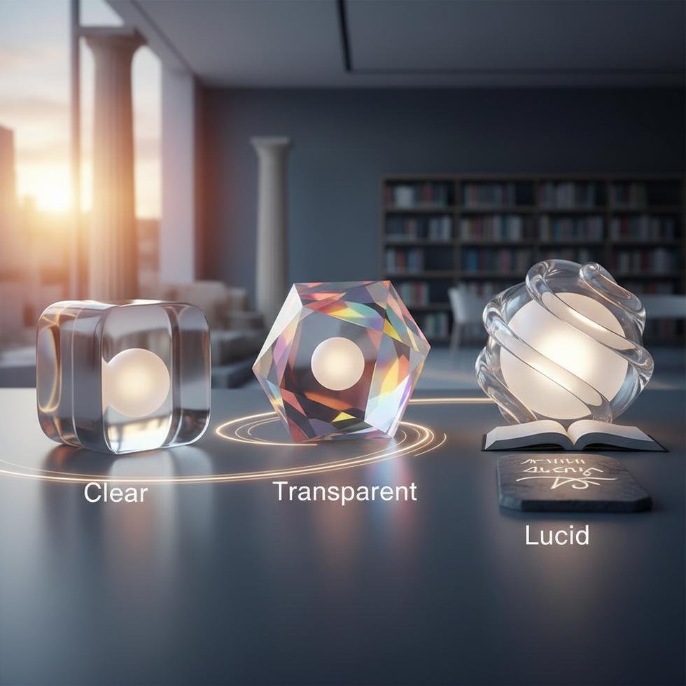 Clear, Transparent ve Lucid kelimelerinin farklarını anlatan grafik