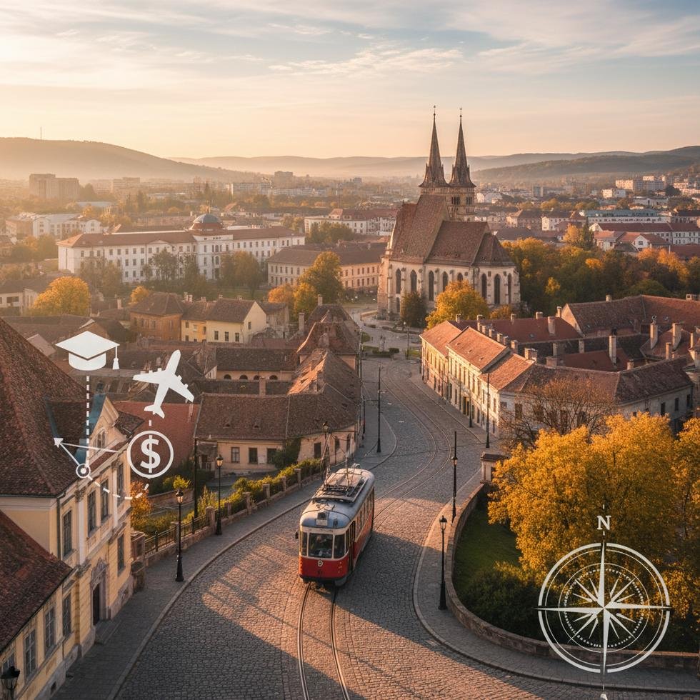 Cluj-Napoca şehrinden panoramik görünüm ve önemli yapılar