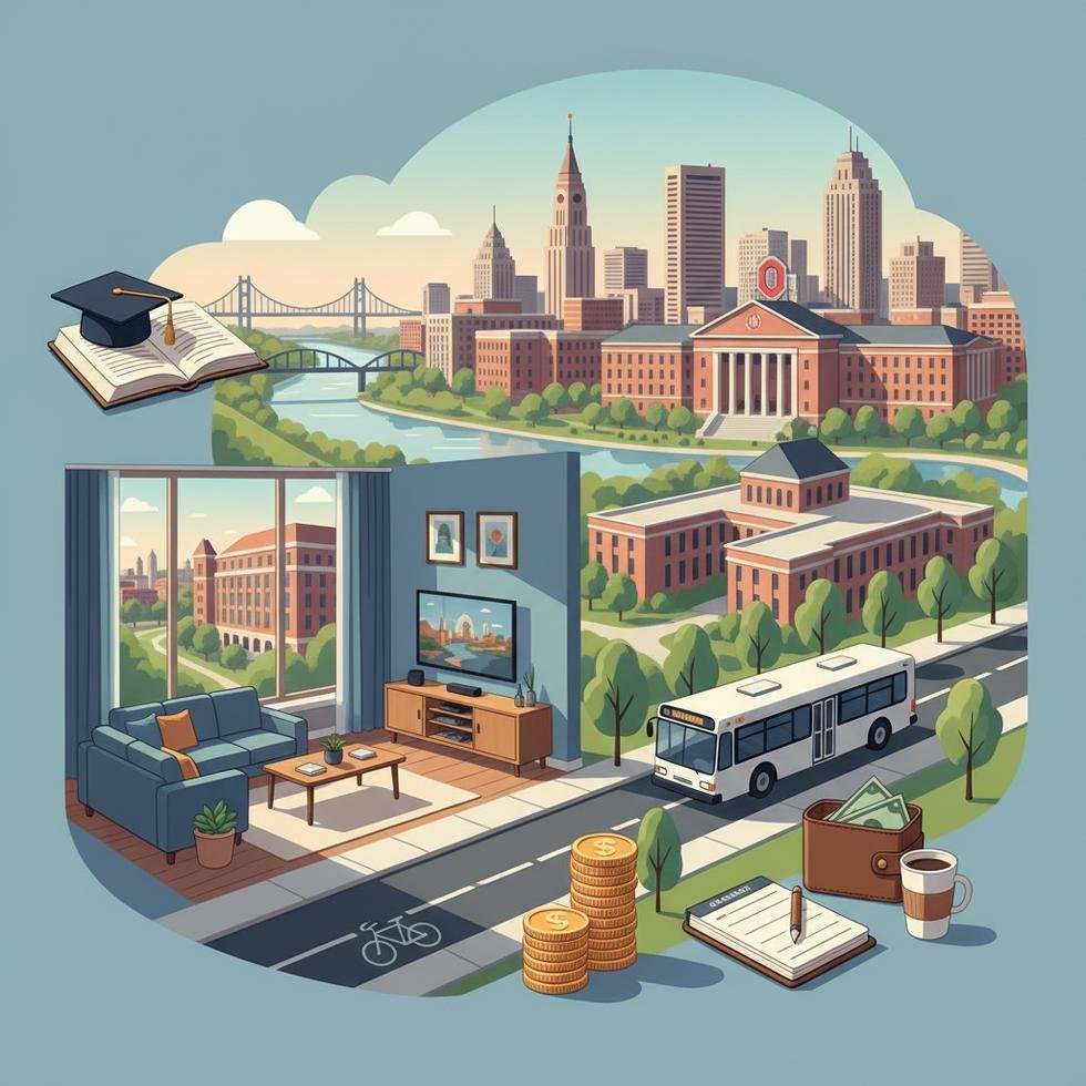 Columbus şehri kampüs ve öğrenci mahalleleri genel görünüm