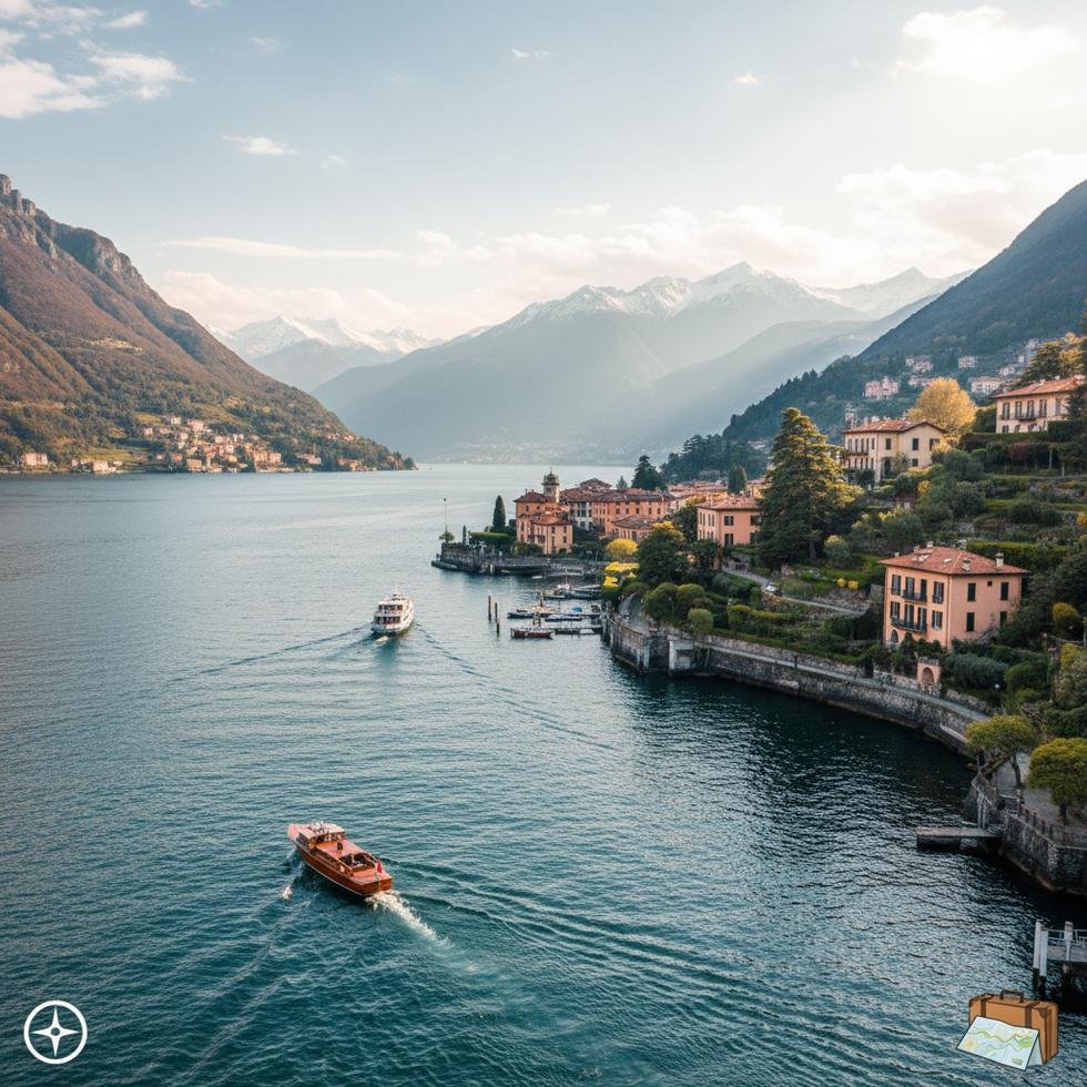 Como gölü manzarası ve şehir görüntüsü