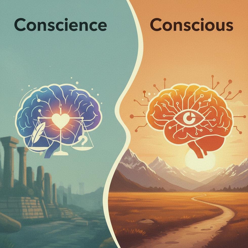 Conscience ve conscious kelimelerinin farklarını açıklayan infografik