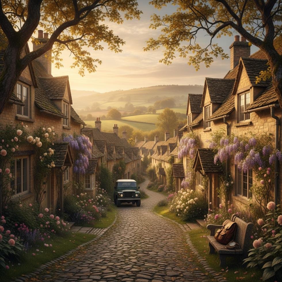 Cotswolds bölgesinde bal rengi taş evler ve doğa manzarası