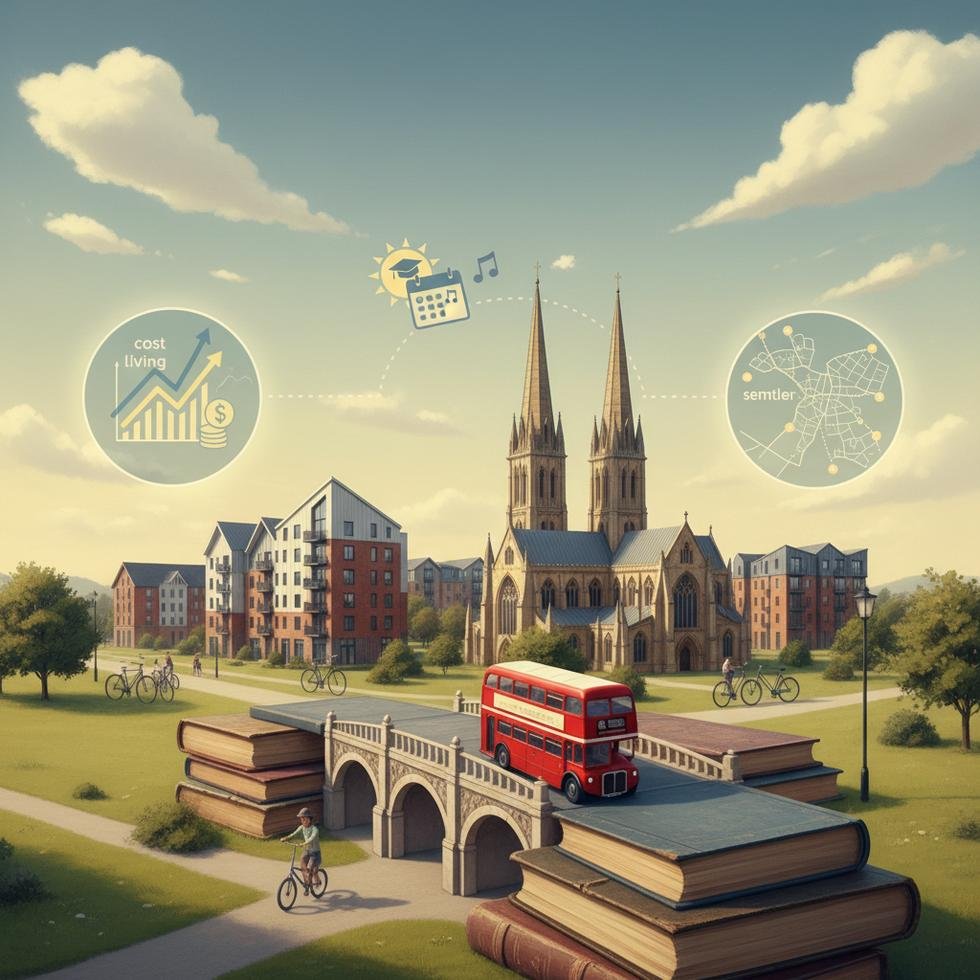 Coventry şehir merkezinde yürüyen öğrenciler