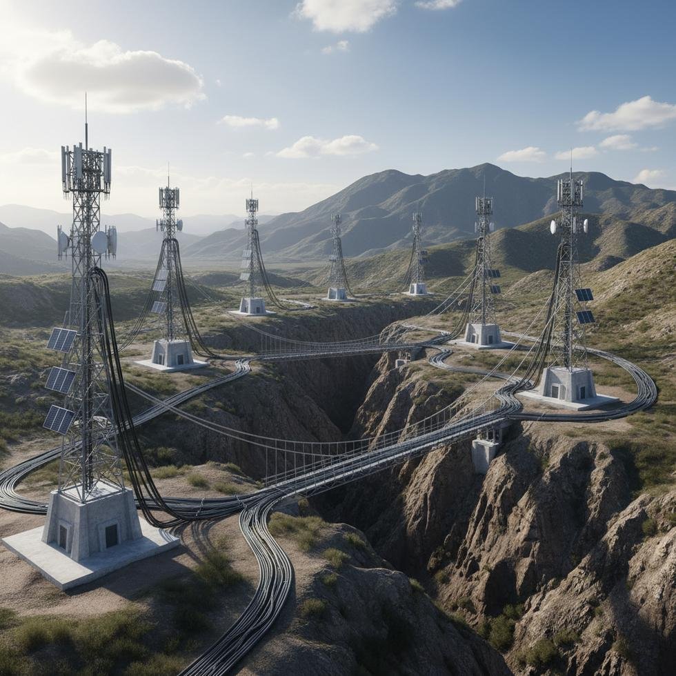 Earthquake-affected region with new telecommunications towers