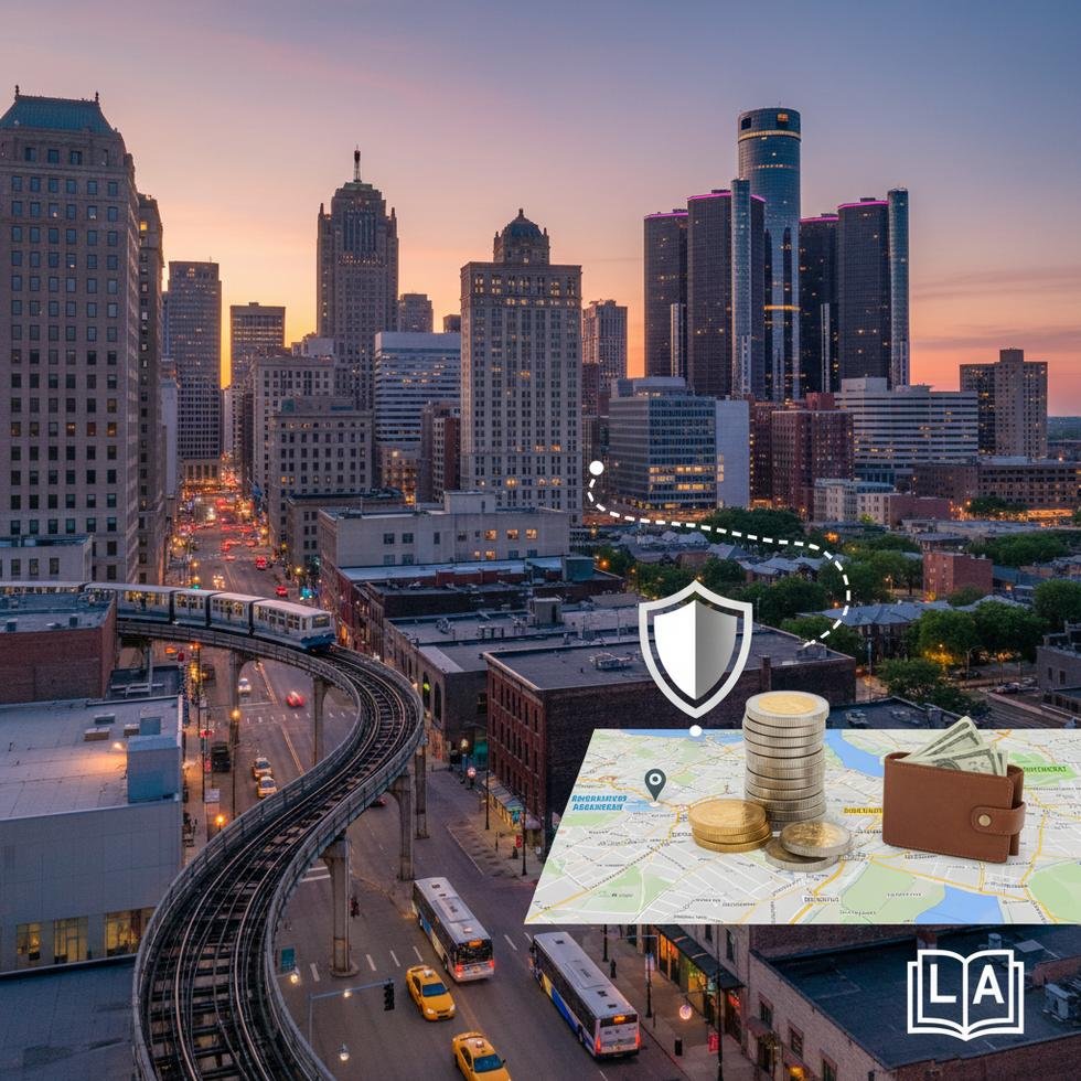 Detroit şehir merkezinden nehir kenarı manzarası