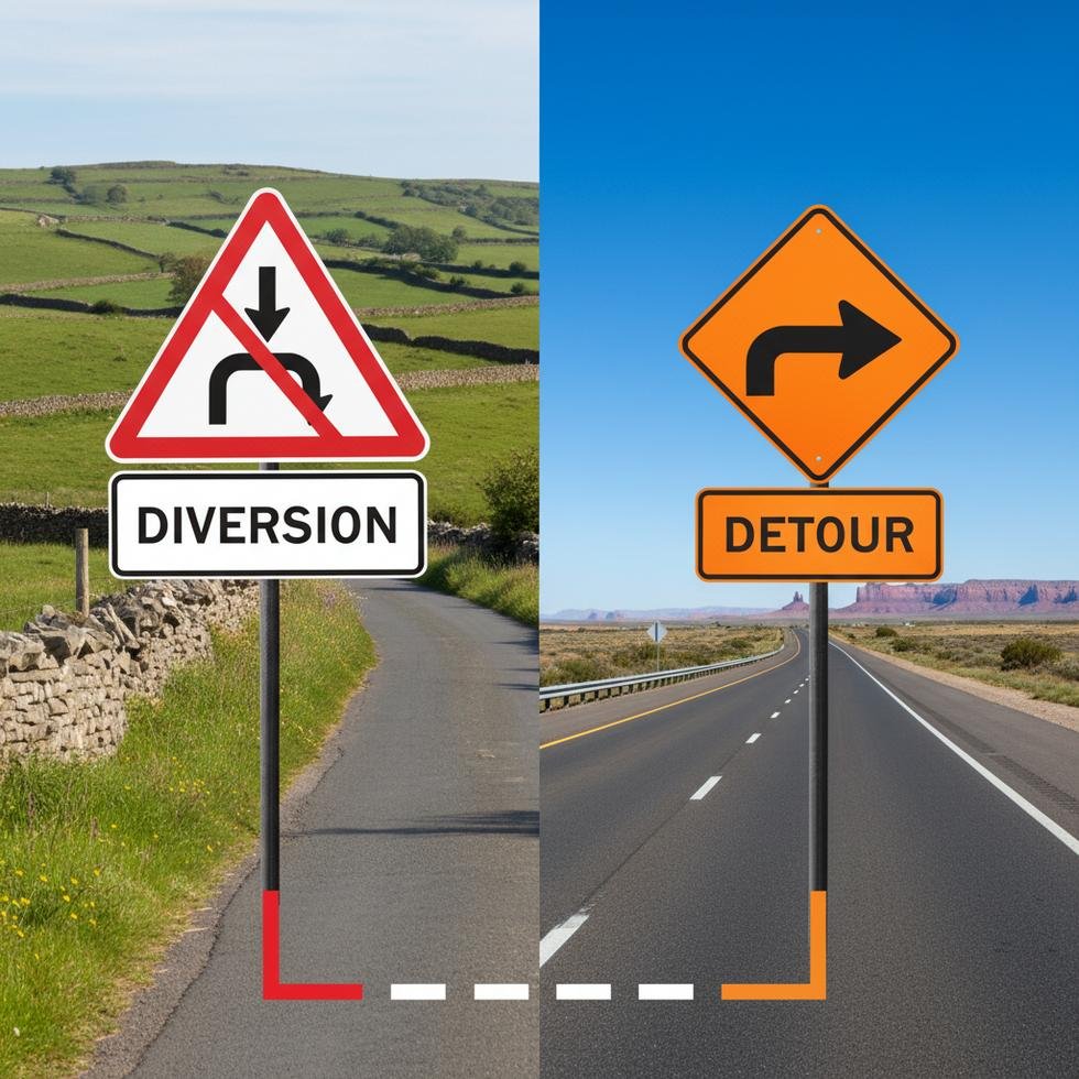 İngiltere ve ABD trafik levhalarında Diversion ve Detour farklılıkları