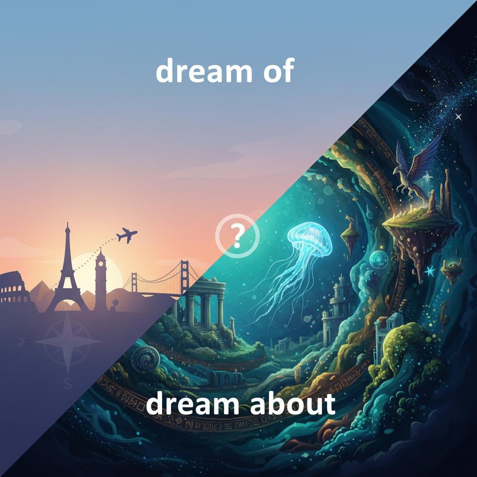 Dream of ve Dream about kalıplarının doğru kullanımını gösteren İngilizce örnekler