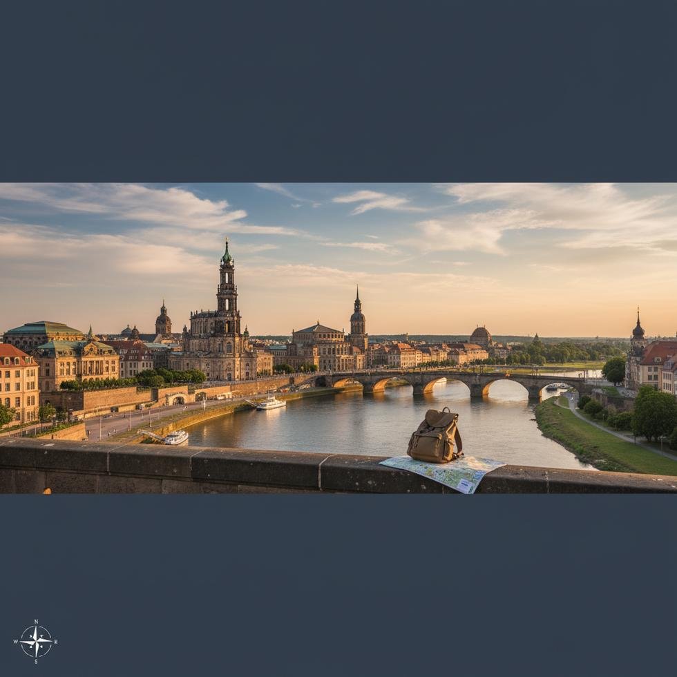 Dresden şehir merkezinde Elbe Nehri kıyısı ve barok mimari yapılar