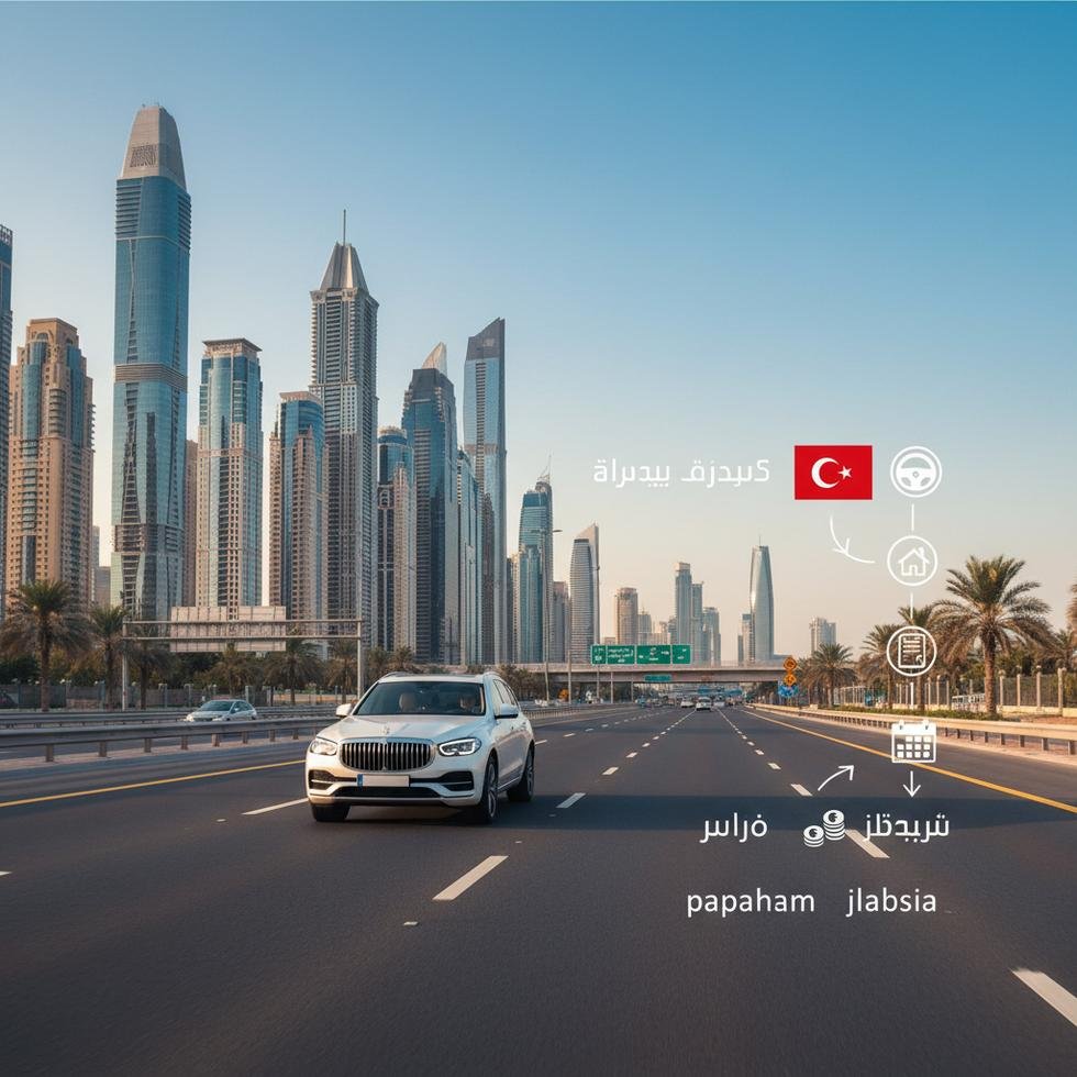 Dubai’de Türk vatandaşlarının araba satın alma sürecini anlatan rehber görseli