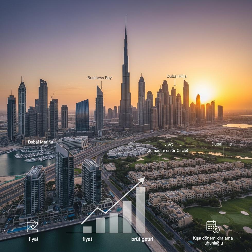 Dubai Marina ve civarında yer alan modern apartmanlar