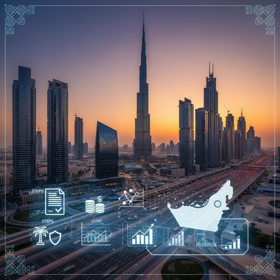 Dubai’de şirket kurma süreci hakkında bilgi veren rehber görseli