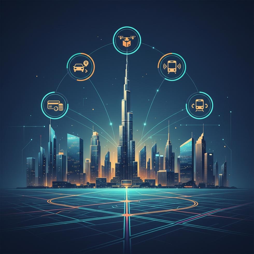 Dubai’de ulaşım, teslimat ve ödeme uygulamalarını gösteren akıllı telefon ekranı