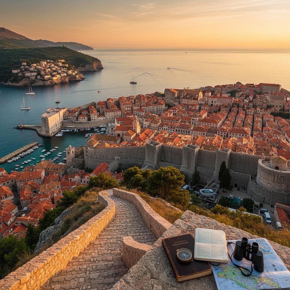 Dubrovnik şehir manzarası, tarihi yapılar ve deniz kıyısı