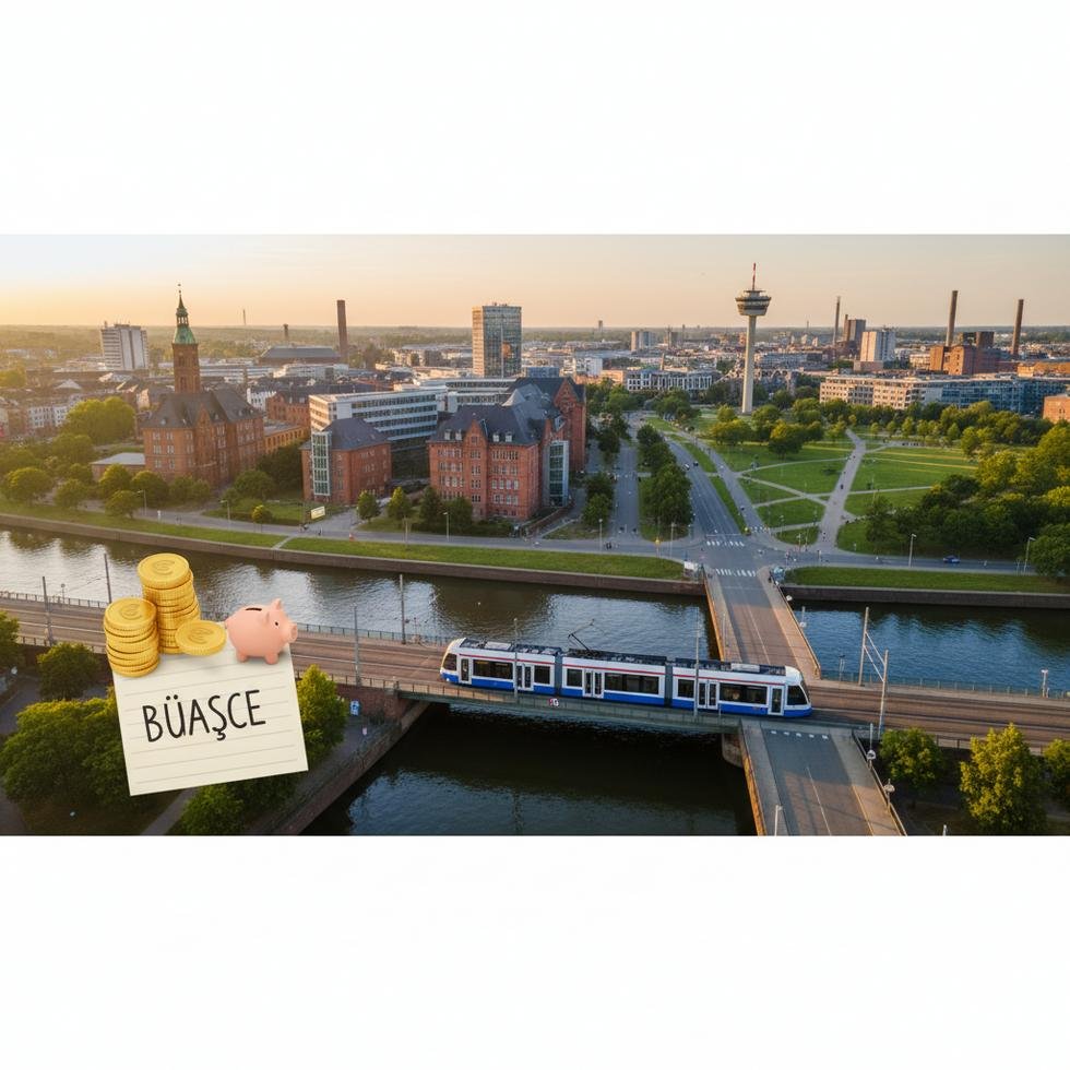 Duisburg'un Innenhafen bölgesinde liman ve modern yapılar