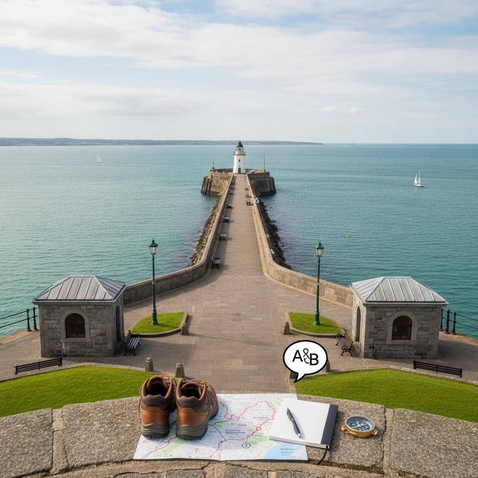 Dún Laoghaire Pier'de yürüyüş yapan öğrenciler