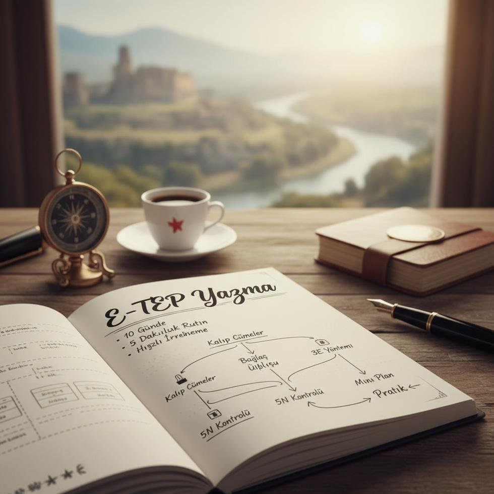 E-TEP yazma sınavına yönelik masa başında günlük çalışma yapan kişi