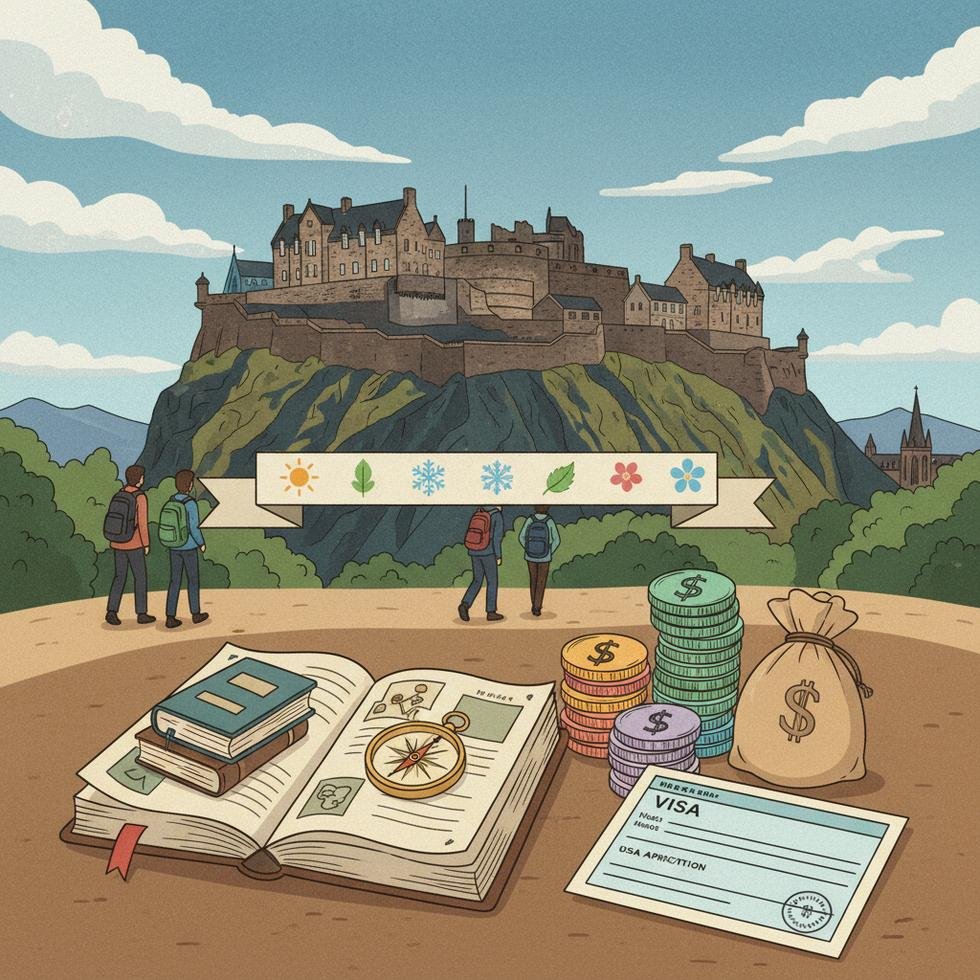 Edinburgh şehrinde EF dil okulu binası ve tarihi manzara