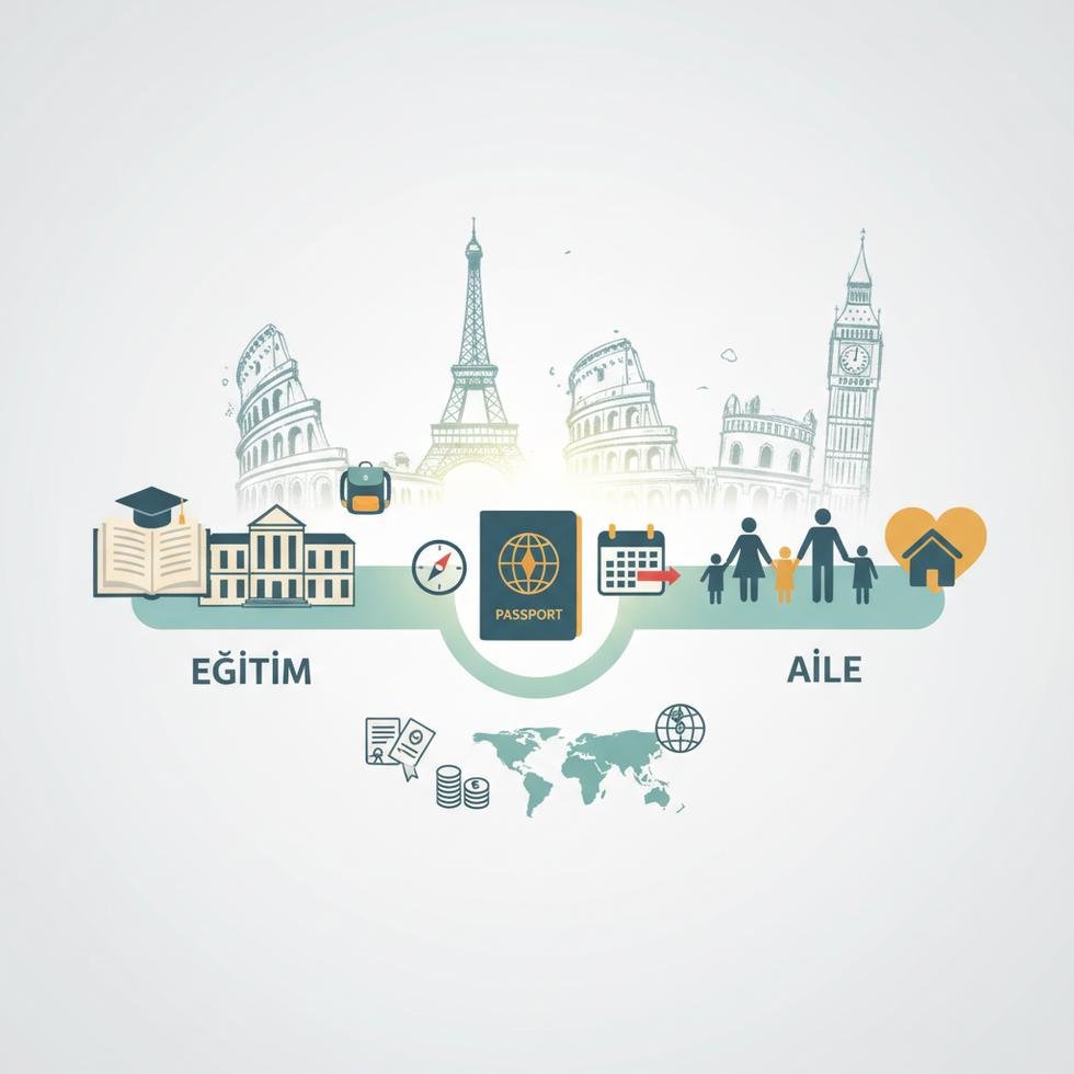 Eğitim vizesinden aile vizesine geçiş sürecini simgeleyen görsel
