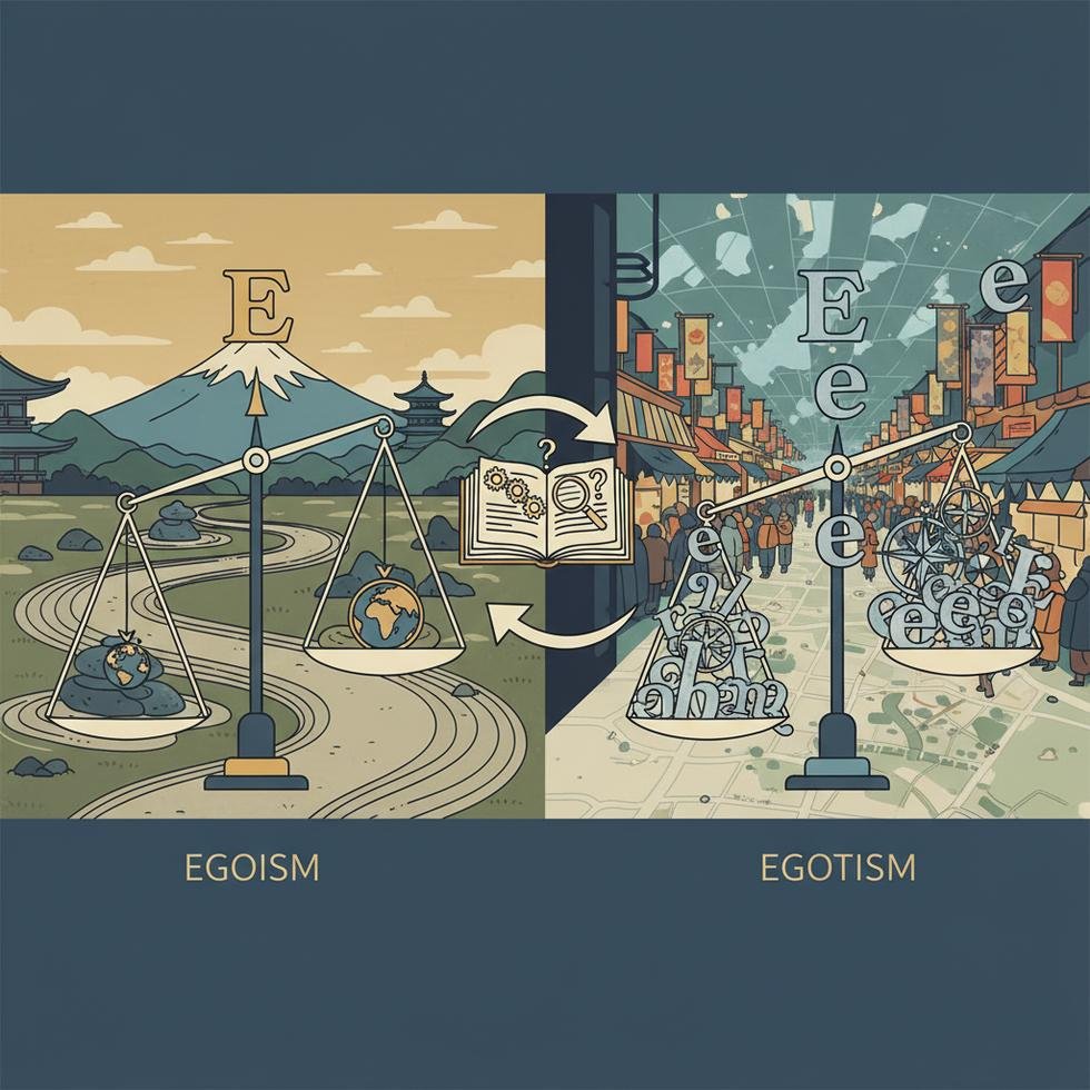 Egoism ve egotism terimlerinin anlam farklarını gösteren tablo