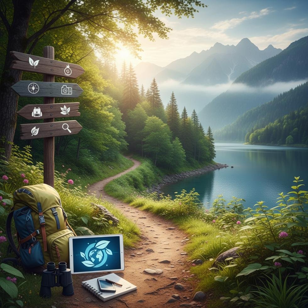 Eko-turizm rehber yardımcısı doğada yürüyüş yaparken