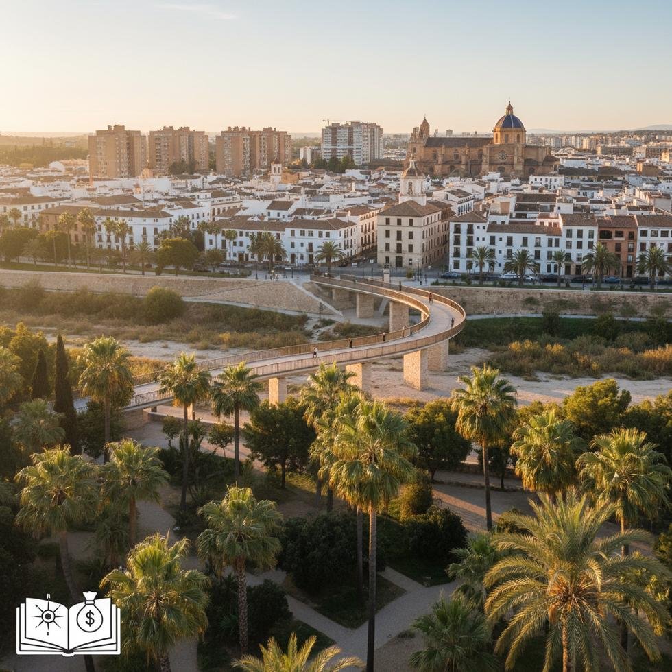 Elche'de öğrenci ve gezi rehberini temsil eden bir palmiye manzarası