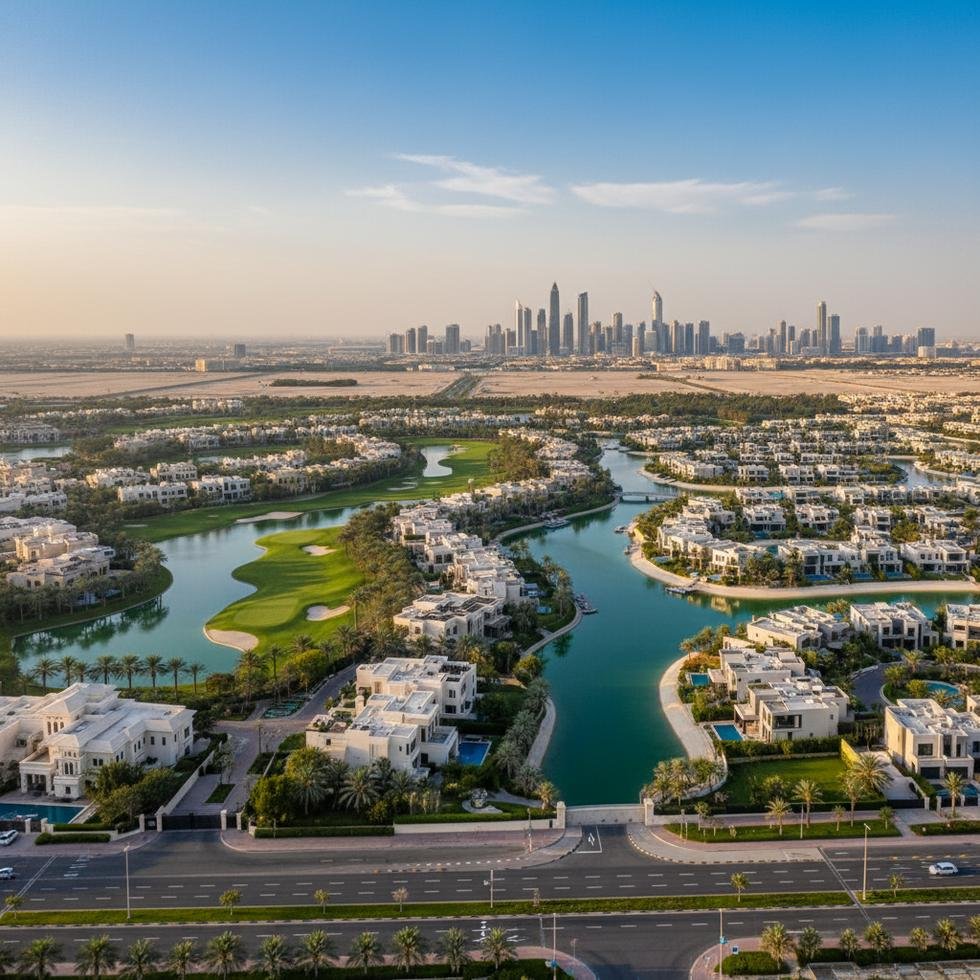 Emirates Hills ve Jumeirah Islands'ta gölet ve villalar