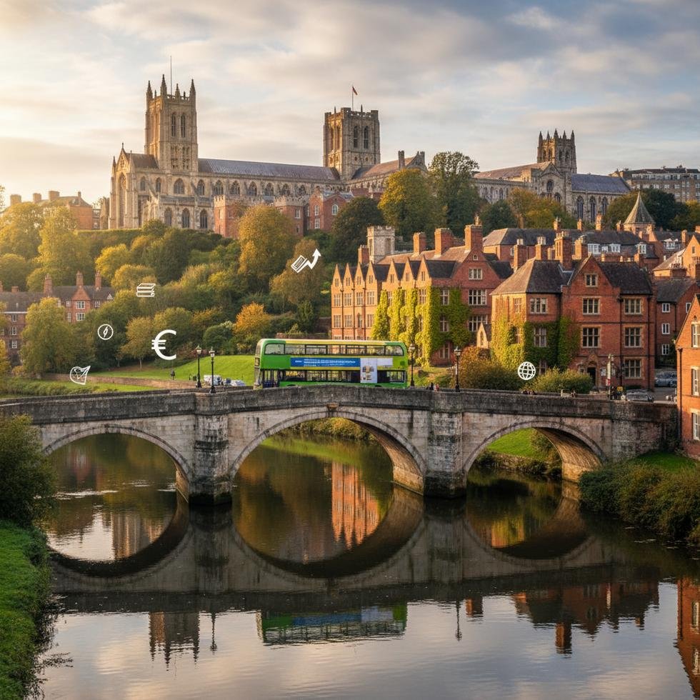Exeter şehir merkezi ve katedrali manzarası