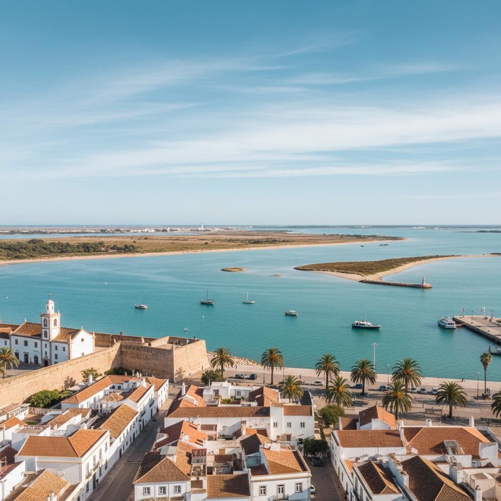 Faro şehrinin sahil ve tarihi bölgelerinden panoramik görünüm