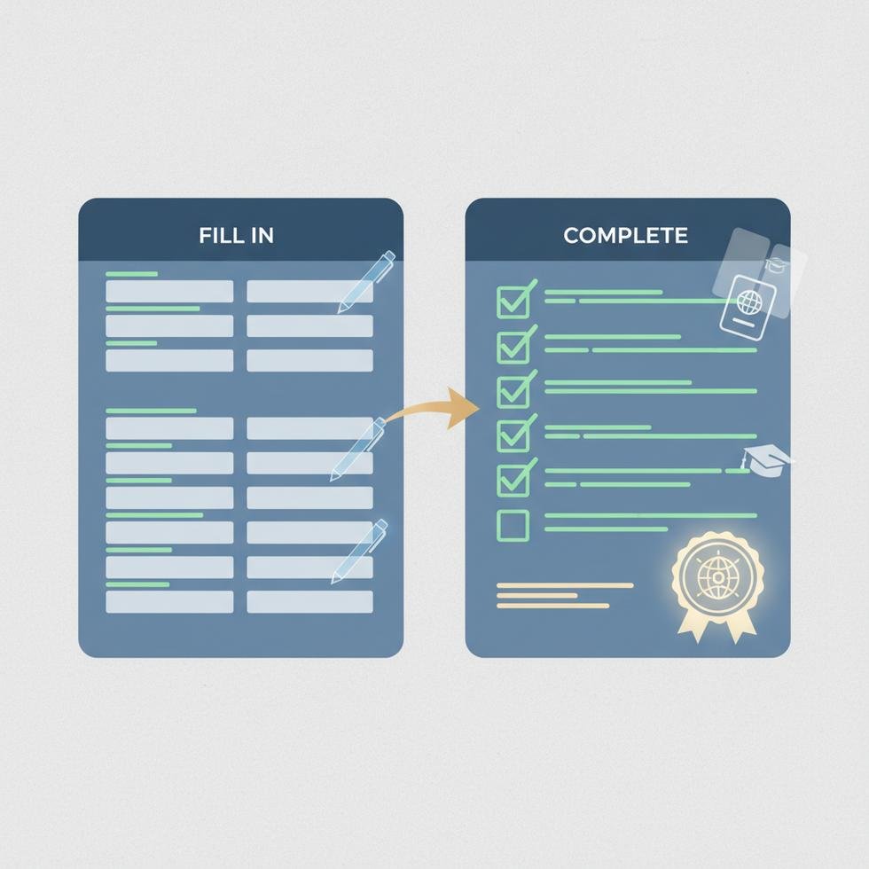 Form doldurma sürecinde fill in ve complete terimlerinin kullanımı