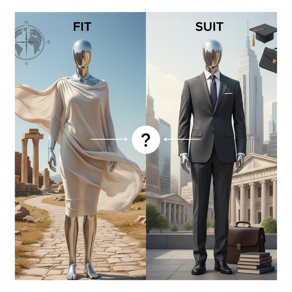 Fit ve Suit arası farkların anlatıldığı İngilizce kullanım rehberi görseli