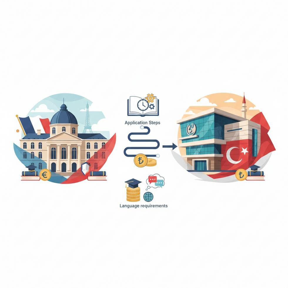 Fransa ve Türkiye’de üniversite giriş sistemlerini anlatan görsel