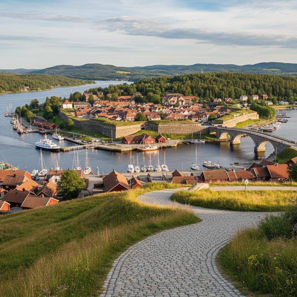 Fredrikstad şehri ve tarihi surları panoramik görünüm